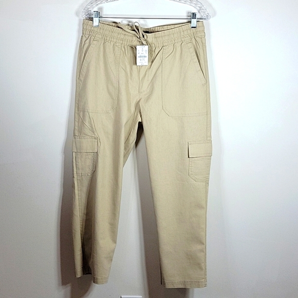 J.Crew Linen Blend Khaki Cargo Drawstring Cropped Pants Sz 8 NWT - Picture 2 of 8